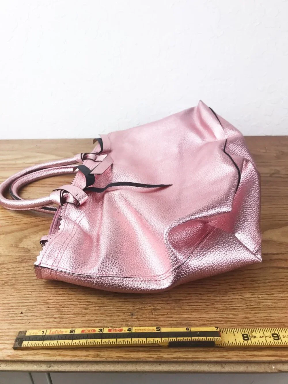Victoria’s Secret Metallic Pink Tote Bag – Pebbled Faux Leather with Logo Plaque